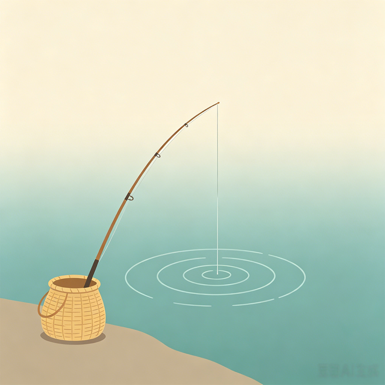 空记录插画：鱼护与竿